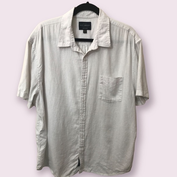Lucky Brand Other - 𝅺LUCKY Brand Mens Linen Blend Short Sleeve Button Down Textured Fabric Shirt XXL